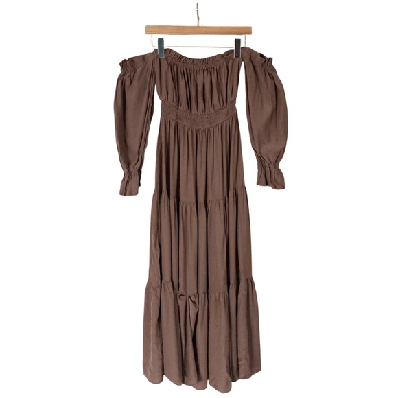 Off Shoulder Long Sleeve Smocked Waist Maxi Dress - Picture 5 of 10
